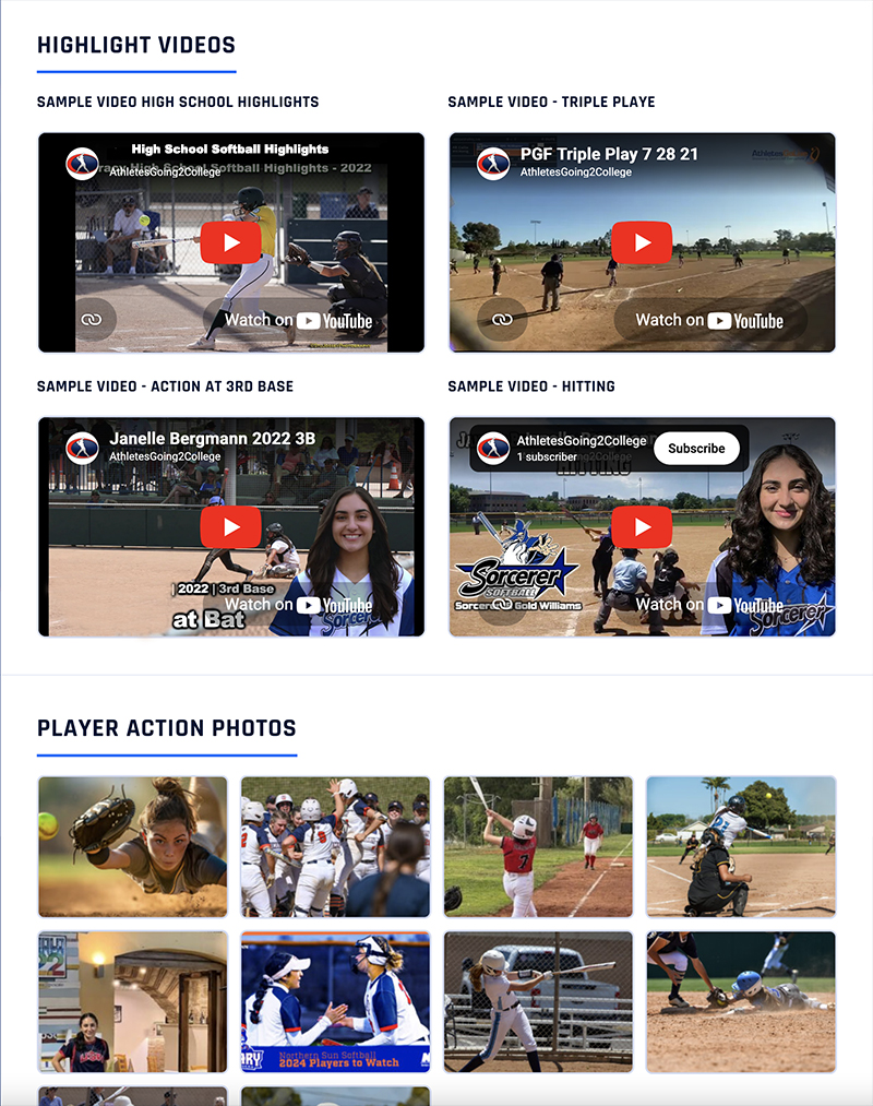 Highlight videos and player action photos
