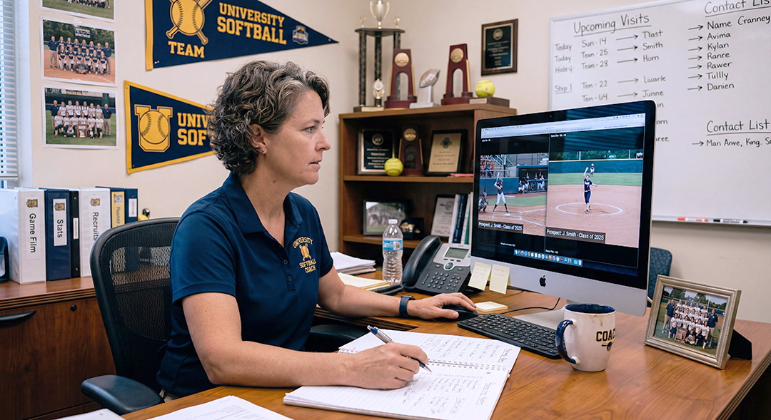 What coaches are evaluating during the outreach phase of college softball recruiting.