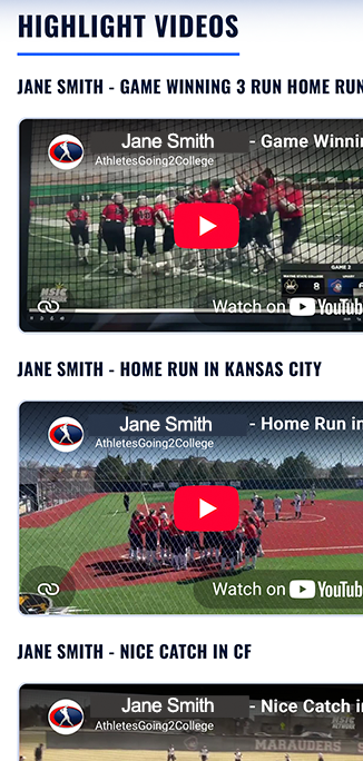 Highlight videos section